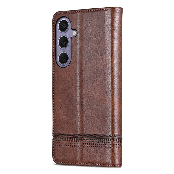 For Samsung Galaxy S25+ 5G AZNS Magnetic Calf Texture Flip Leather Phone Case(Dark Brown)