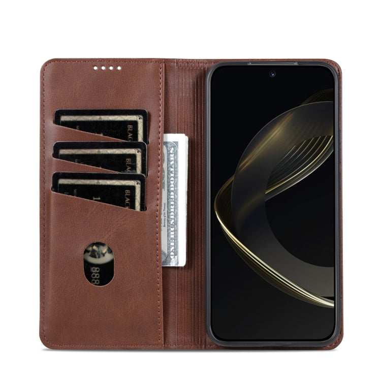 For Samsung Galaxy S25+ 5G AZNS Magnetic Calf Texture Flip Leather Phone Case(Dark Brown)