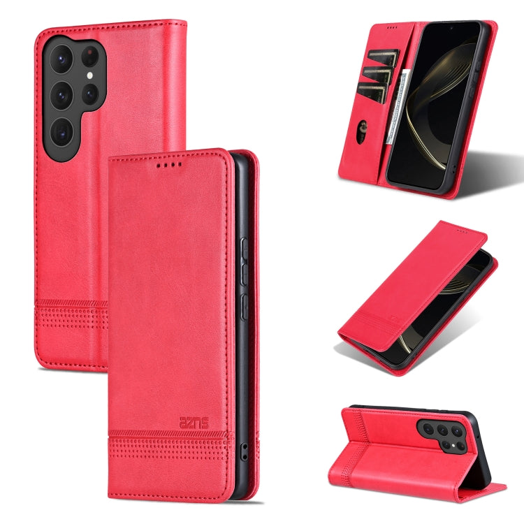 For Samsung Galaxy S25 Ultra 5G AZNS Magnetic Calf Texture Flip Leather Phone Case(Red)