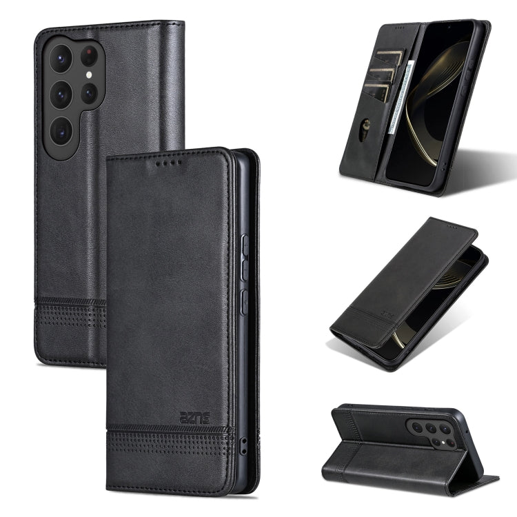 For Samsung Galaxy S25 Ultra 5G AZNS Magnetic Calf Texture Flip Leather Phone Case(Black)