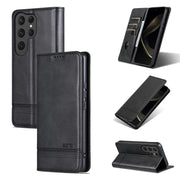 For Samsung Galaxy S25 Ultra 5G AZNS Magnetic Calf Texture Flip Leather Phone Case(Black)