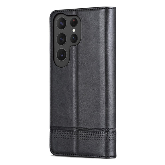 For Samsung Galaxy S25 Ultra 5G AZNS Magnetic Calf Texture Flip Leather Phone Case(Black)