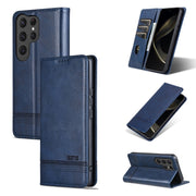 For Samsung Galaxy S25 Ultra 5G AZNS Magnetic Calf Texture Flip Leather Phone Case(Dark Blue)