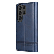 For Samsung Galaxy S25 Ultra 5G AZNS Magnetic Calf Texture Flip Leather Phone Case(Dark Blue)