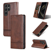 For Samsung Galaxy S25 Ultra 5G AZNS Magnetic Calf Texture Flip Leather Phone Case(Dark Brown)
