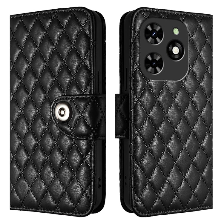 For Tecno Spark GO 2024 / Spark 20C Rhombic Texture Flip Leather Phone Case with Lanyard(Black)