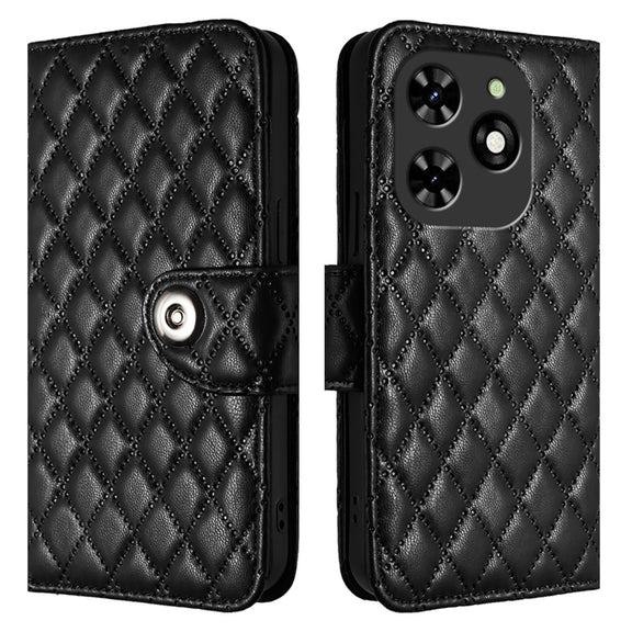 For Tecno Spark GO 2024 / Spark 20C Rhombic Texture Flip Leather Phone Case with Lanyard(Black)