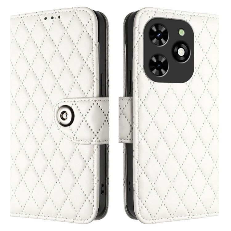 For Tecno Spark GO 2024 / Spark 20C Rhombic Texture Flip Leather Phone Case with Lanyard(White)