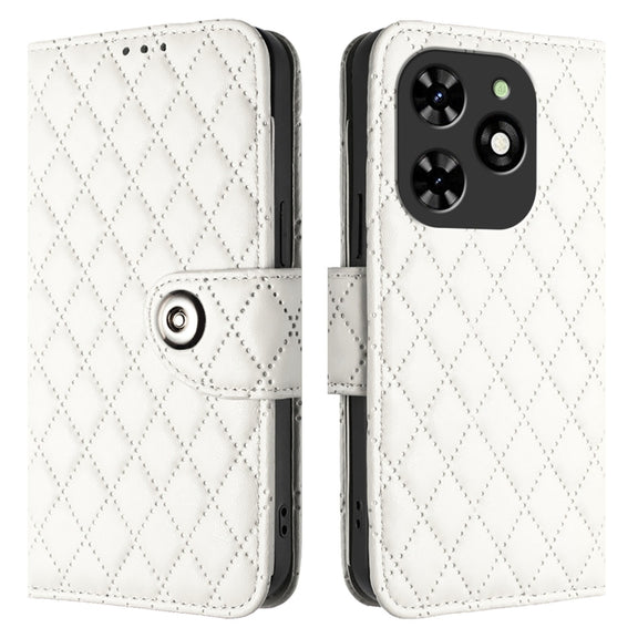 For Tecno Spark GO 2024 / Spark 20C Rhombic Texture Flip Leather Phone Case with Lanyard(White)