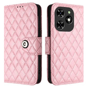 For Tecno Spark GO 2024 / Spark 20C Rhombic Texture Flip Leather Phone Case with Lanyard(Pink)