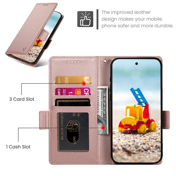 For Google Pixel 9 Pro Side Buckle Magnetic Frosted Leather Phone Case(Rose Gold)