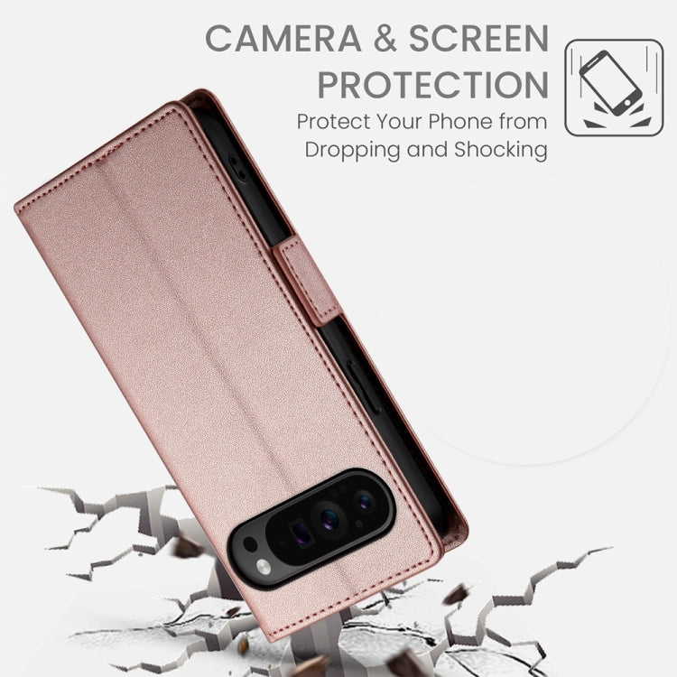For Google Pixel 9 Pro Side Buckle Magnetic Frosted Leather Phone Case(Rose Gold)