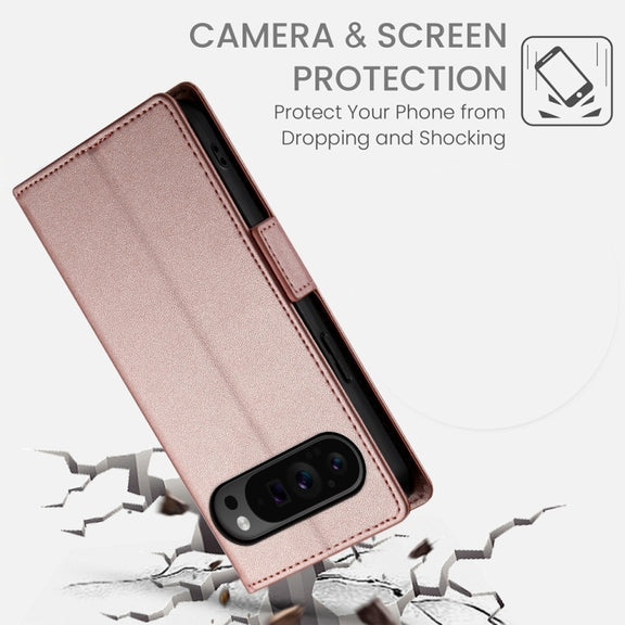 For Google Pixel 9 Pro Side Buckle Magnetic Frosted Leather Phone Case(Rose Gold)