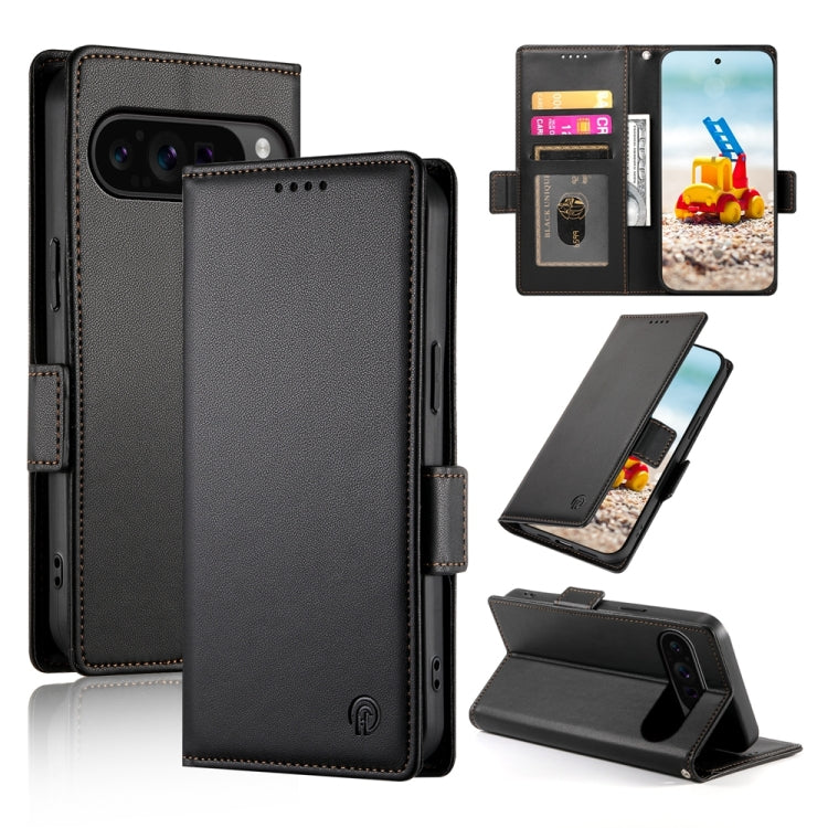 For Google Pixel 9 Pro Side Buckle Magnetic Frosted Leather Phone Case(Black)
