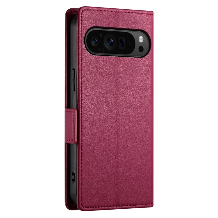 For Google Pixel 9 Pro Side Buckle Magnetic Frosted Leather Phone Case(Wine Red)