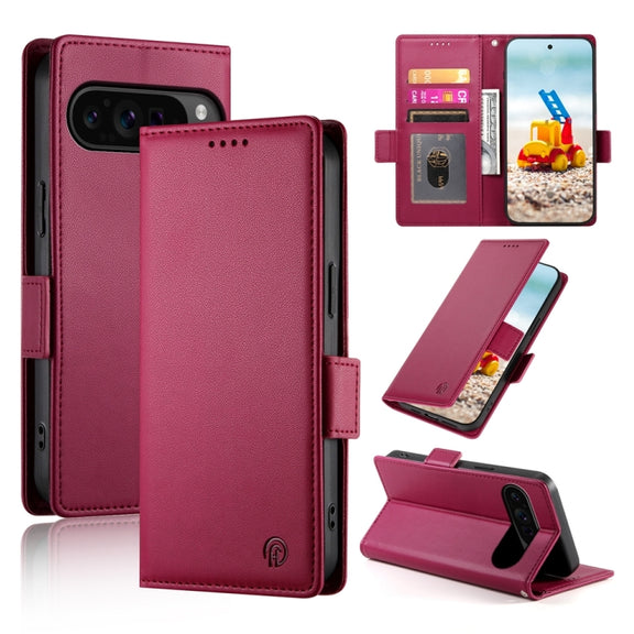 For Google Pixel 9 Pro Side Buckle Magnetic Frosted Leather Phone Case(Wine Red)