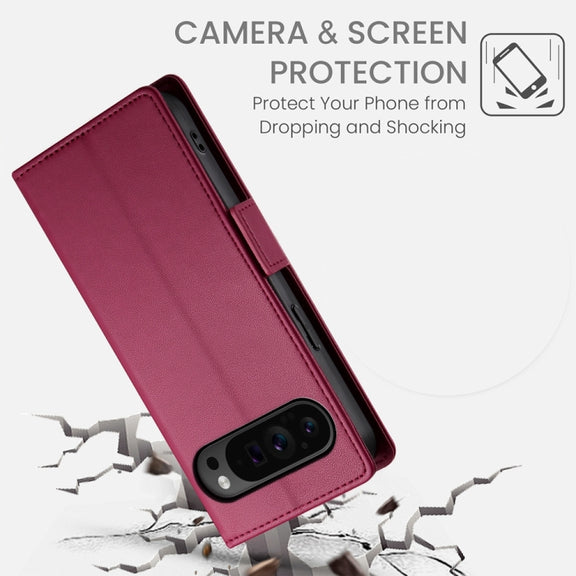 For Google Pixel 9 Pro Side Buckle Magnetic Frosted Leather Phone Case(Wine Red)
