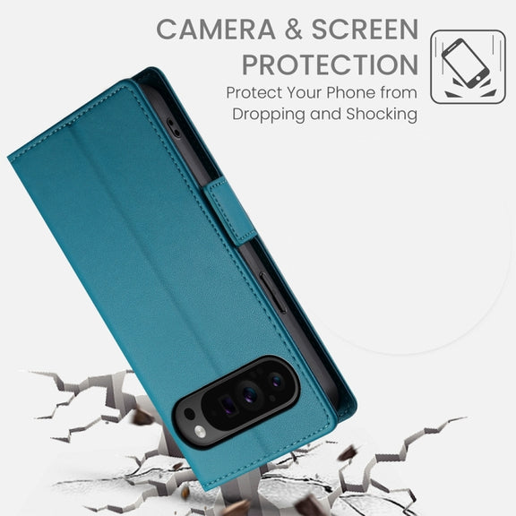 For Google Pixel 9 Pro Side Buckle Magnetic Frosted Leather Phone Case(Blue)