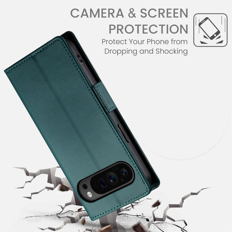 For Google Pixel 9 Pro Side Buckle Magnetic Frosted Leather Phone Case(Dark Green)