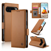 For Google Pixel 9 Pro Side Buckle Magnetic Frosted Leather Phone Case(Brown)