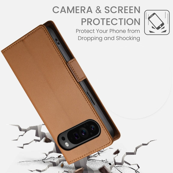 For Google Pixel 9 Pro Side Buckle Magnetic Frosted Leather Phone Case(Brown)