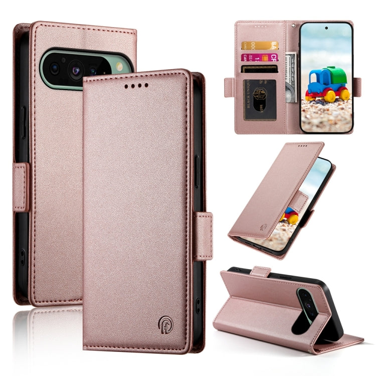 For Google Pixel 9 Side Buckle Magnetic Frosted Leather Phone Case(Rose Gold)