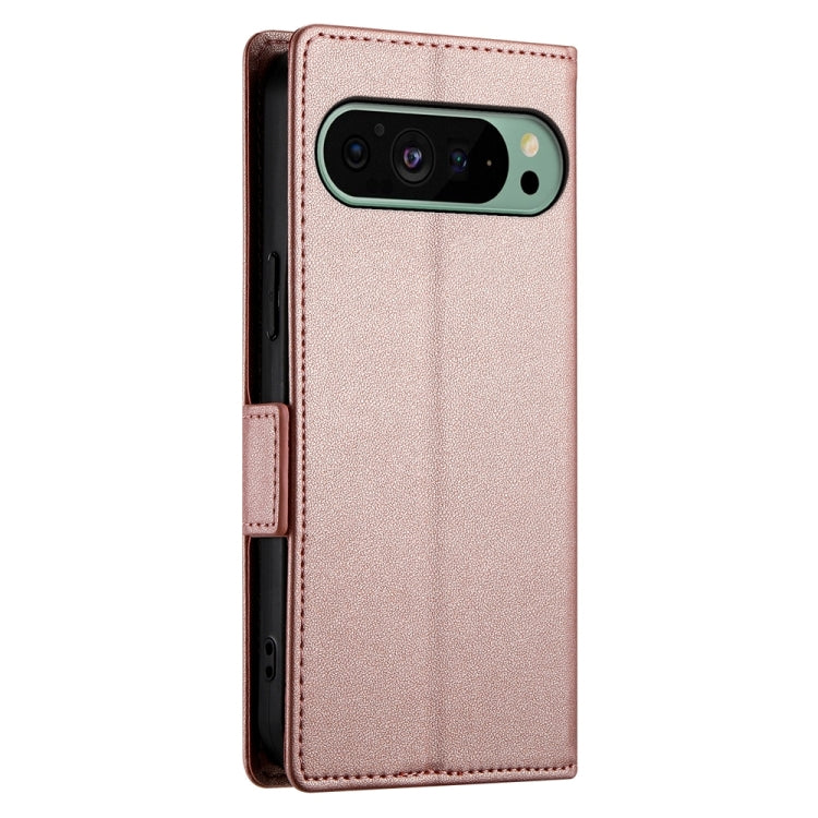 For Google Pixel 9 Side Buckle Magnetic Frosted Leather Phone Case(Rose Gold)
