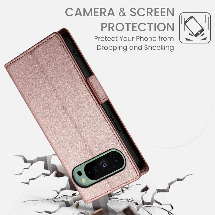For Google Pixel 9 Side Buckle Magnetic Frosted Leather Phone Case(Rose Gold)