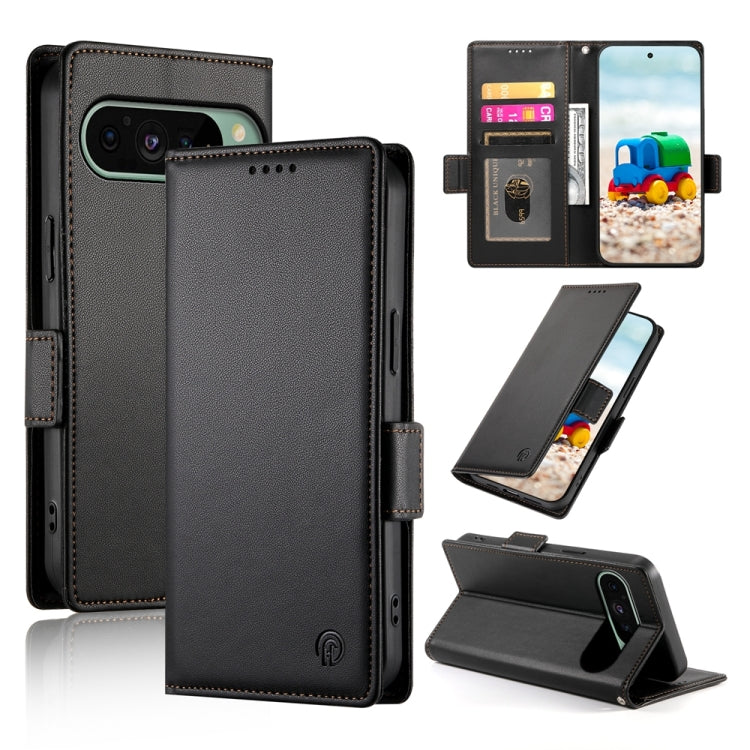 For Google Pixel 9 Side Buckle Magnetic Frosted Leather Phone Case(Black)