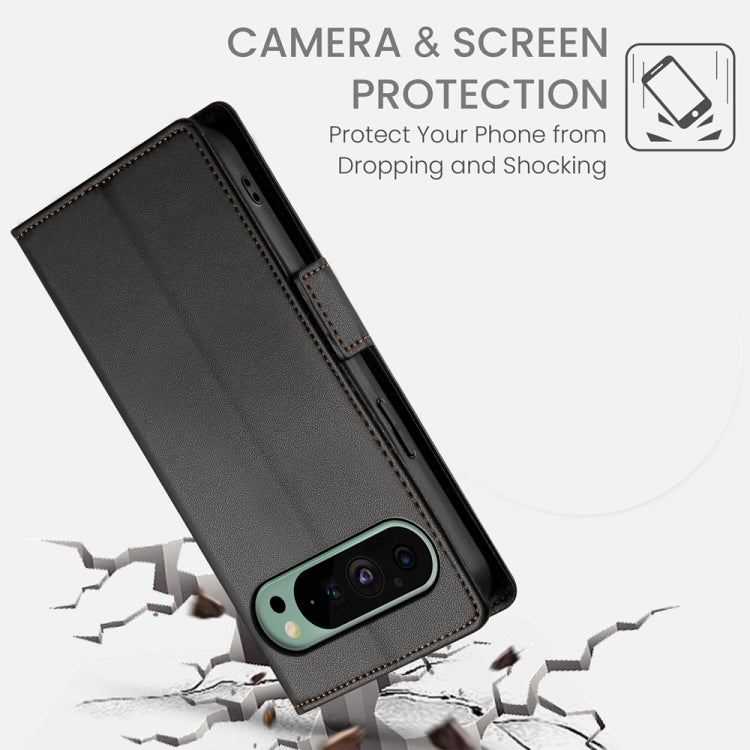 For Google Pixel 9 Side Buckle Magnetic Frosted Leather Phone Case(Black)