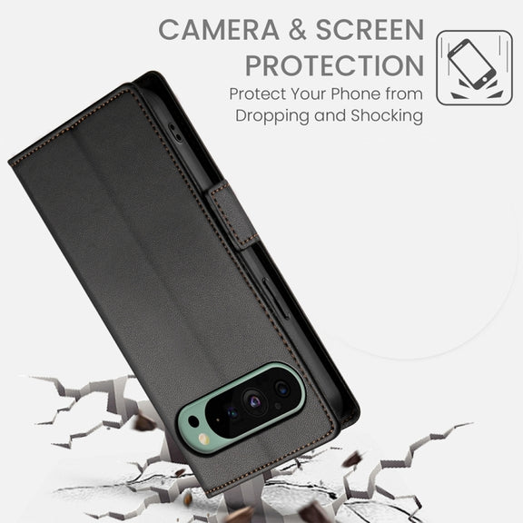 For Google Pixel 9 Side Buckle Magnetic Frosted Leather Phone Case(Black)