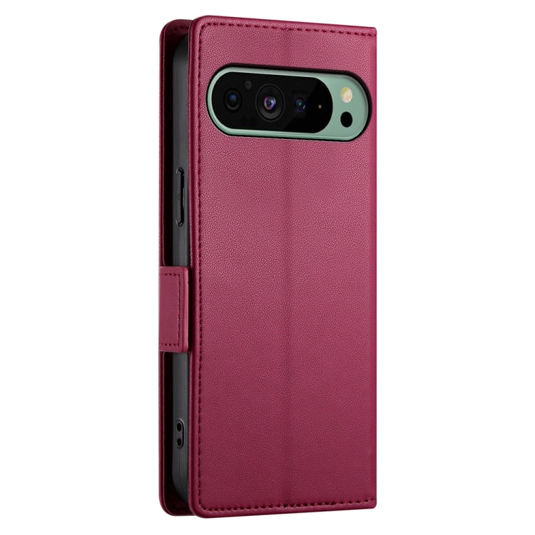 For Google Pixel 9 Side Buckle Magnetic Frosted Leather Phone Case(Wine Red)