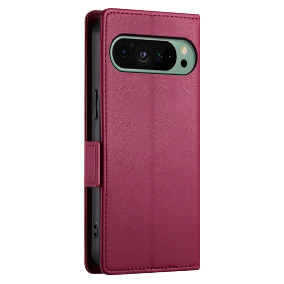 For Google Pixel 9 Side Buckle Magnetic Frosted Leather Phone Case(Wine Red)