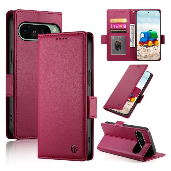 For Google Pixel 9 Side Buckle Magnetic Frosted Leather Phone Case(Wine Red)