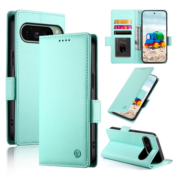 For Google Pixel 9 Side Buckle Magnetic Frosted Leather Phone Case(Mint Green)