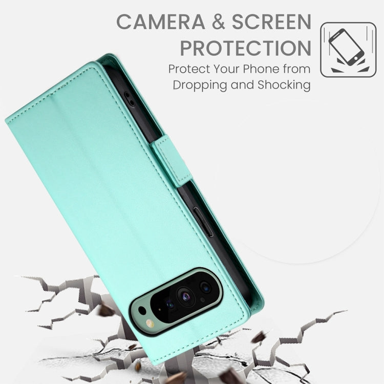 For Google Pixel 9 Side Buckle Magnetic Frosted Leather Phone Case(Mint Green)