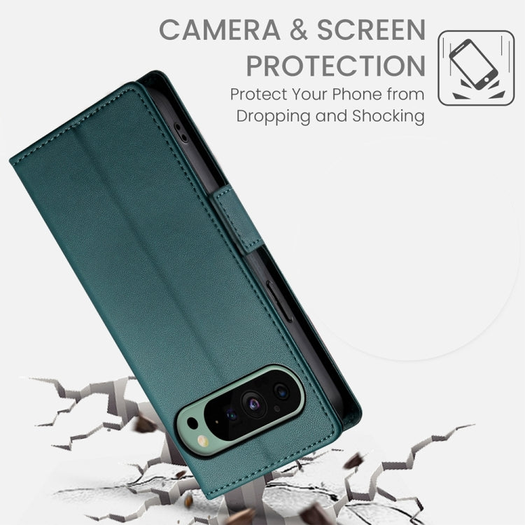 For Google Pixel 9 Side Buckle Magnetic Frosted Leather Phone Case(Dark Green)