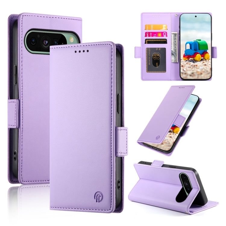 For Google Pixel 9 Side Buckle Magnetic Frosted Leather Phone Case(Purple)