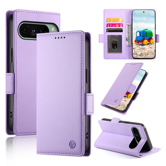 For Google Pixel 9 Side Buckle Magnetic Frosted Leather Phone Case(Purple)