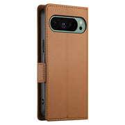 For Google Pixel 9 Side Buckle Magnetic Frosted Leather Phone Case(Brown)