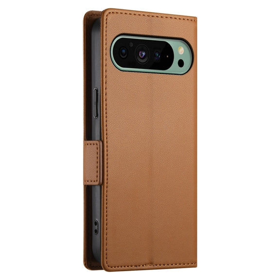 For Google Pixel 9 Side Buckle Magnetic Frosted Leather Phone Case(Brown)