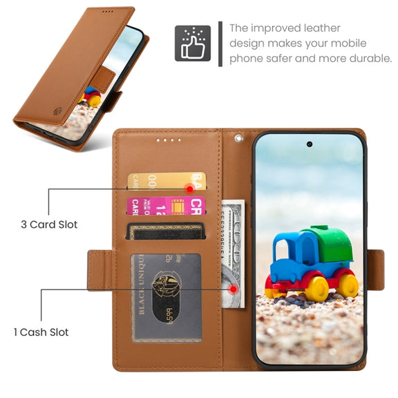 For Google Pixel 9 Side Buckle Magnetic Frosted Leather Phone Case(Brown)