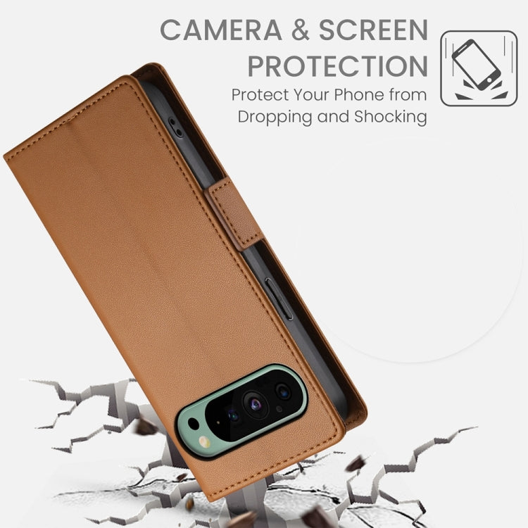 For Google Pixel 9 Side Buckle Magnetic Frosted Leather Phone Case(Brown)