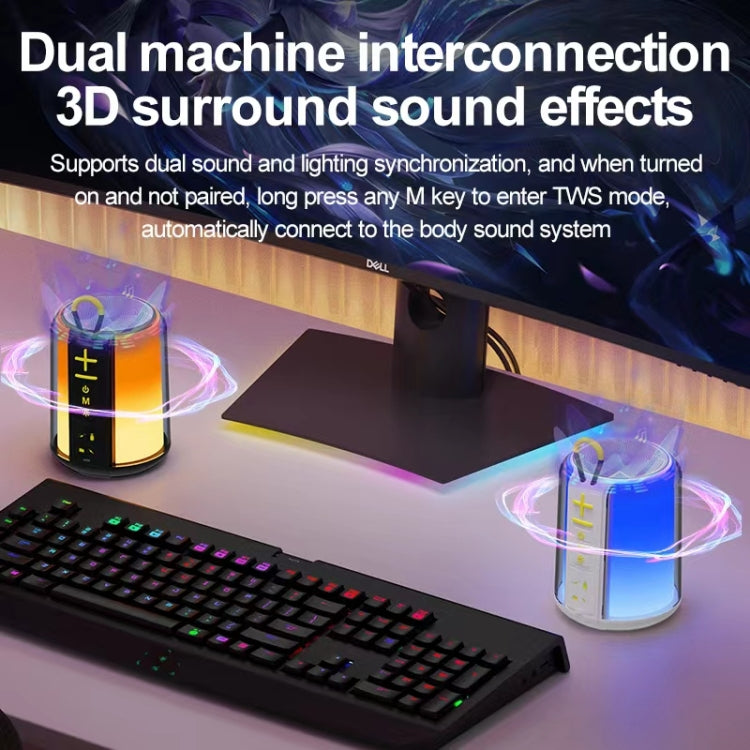 AEC S16 Portable LED Light Rainbow RGB Bluetooth Wireless TWS Speaker(Black)
