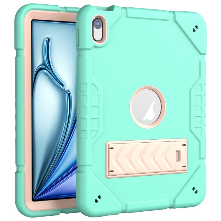 For iPad Air 11 2024 Armor Holder Silicone Hybrid PC Tablet Case(Mint Green Gold)