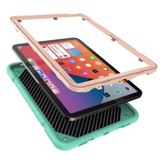 For iPad Air 11 2024 Armor Holder Silicone Hybrid PC Tablet Case(Mint Green Gold)