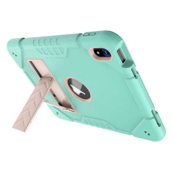 For iPad Air 11 2024 Armor Holder Silicone Hybrid PC Tablet Case(Mint Green Gold)