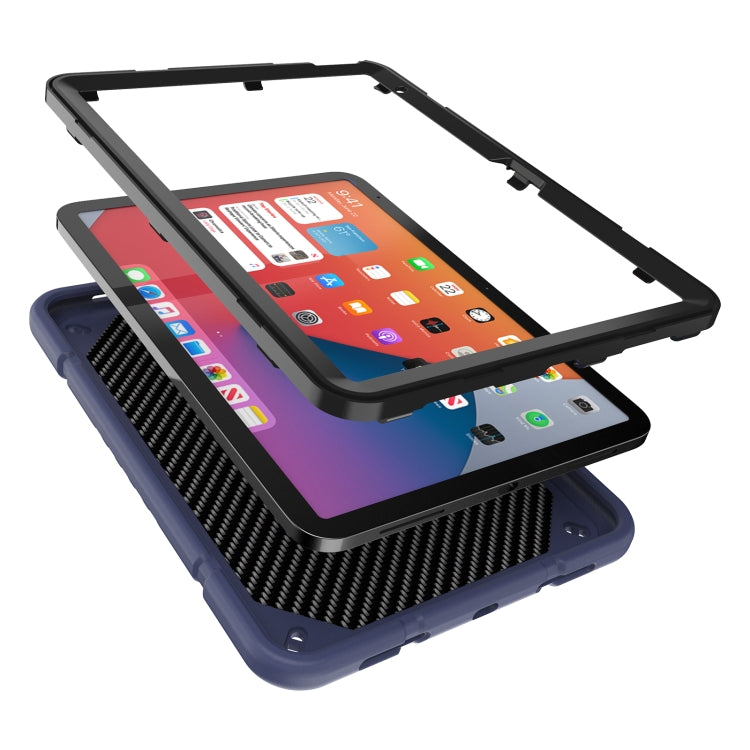 For iPad Air 11 2024 Armor Holder Silicone Hybrid PC Tablet Case(Navy Blue Black)