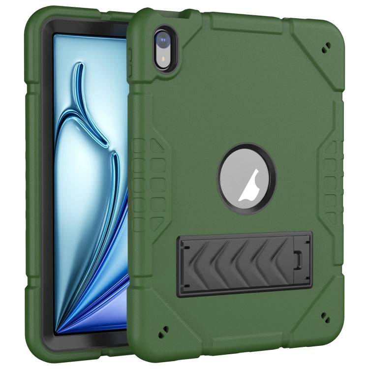 For iPad Air 11 2025 / 2024 Armor Holder Silicone Hybrid PC Tablet Case(Army Green Black)