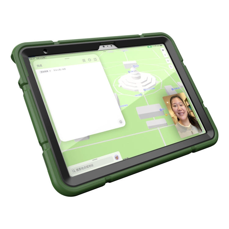 For iPad Air 11 2025 / 2024 Armor Holder Silicone Hybrid PC Tablet Case(Army Green Black)